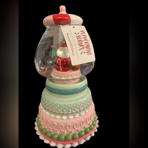 14" Peppermint Square  Pastel pink light up Musical Candy Gumball Machine Santa - Picture 4 of 5